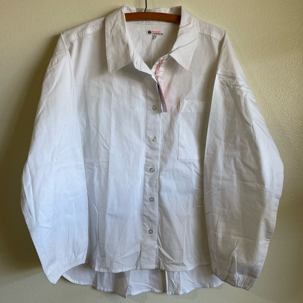 Sundry for Evereve size 2 white Saturday Poplin Oversized Button-Up Shirt
